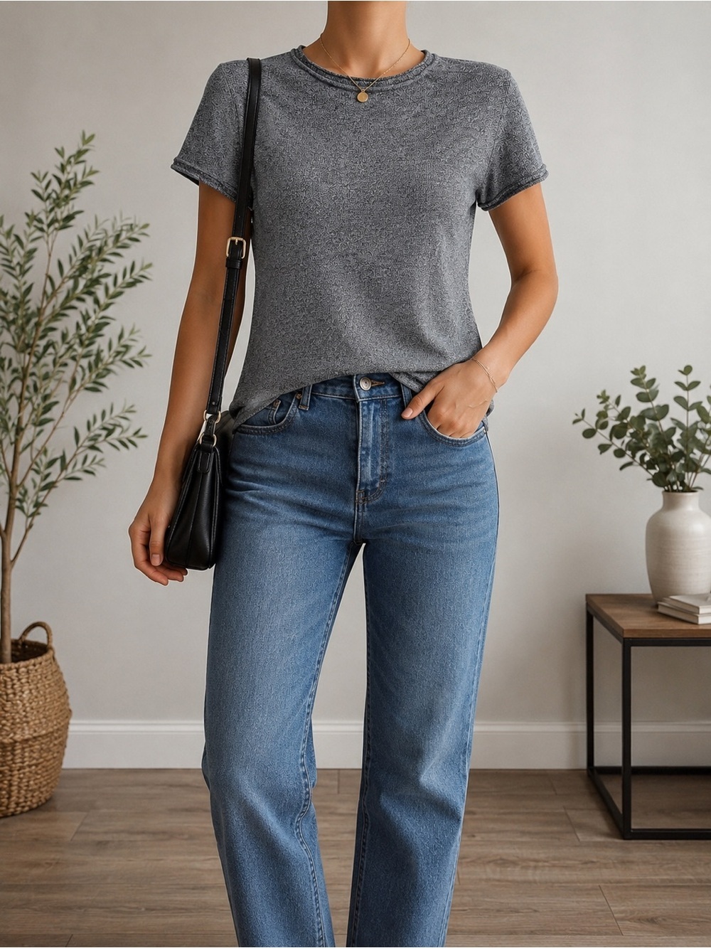 ZARA Gray Marled Knit Short Sleeve Top Women’s Size S Soft Stretch Casual Tee